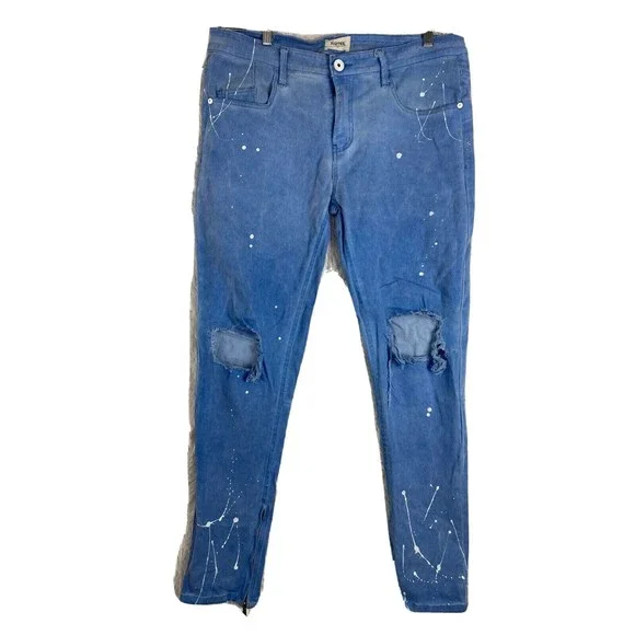 Kdnk Jeans Kdnk Mens Ankle Zip Blue Jeans Distressed Paint